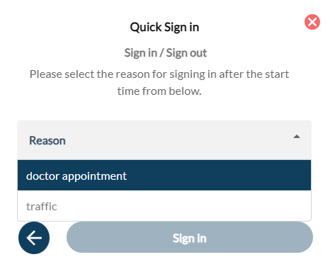 Screen showing the VisiPoint quick sign-in with compliance fields.