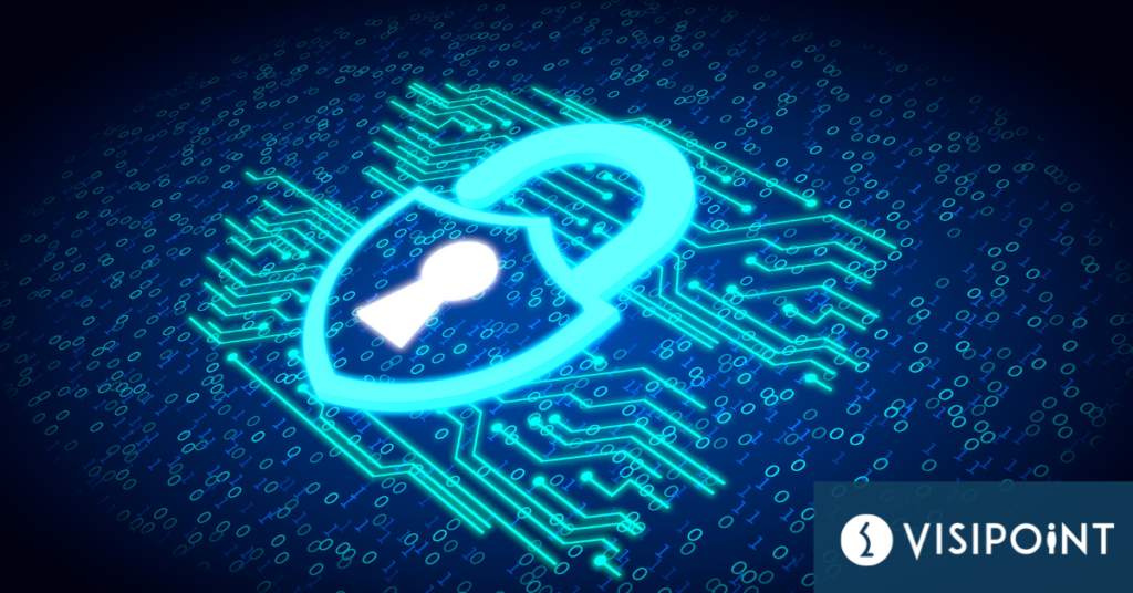 Graphic showing a padlock across data